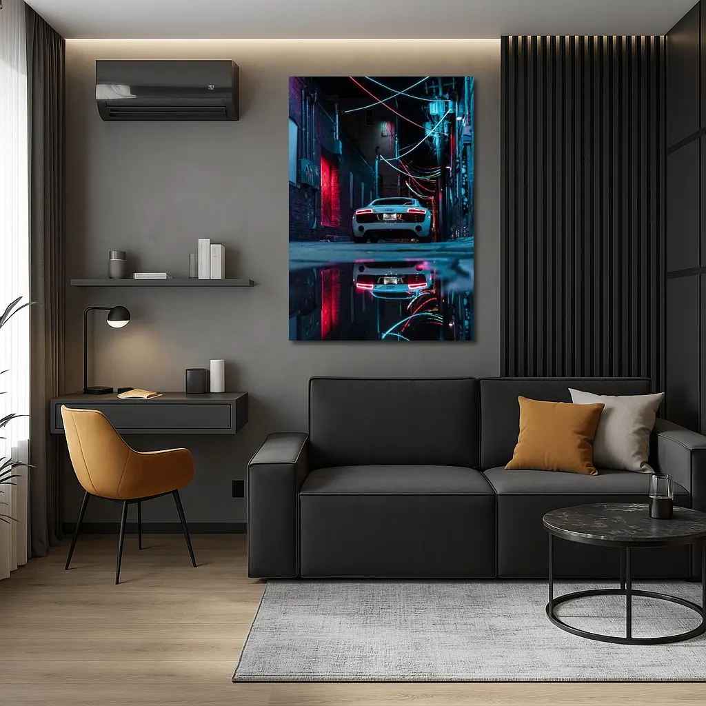 Audi R8 Rear Neon Lit Dark Alley – Wall Art