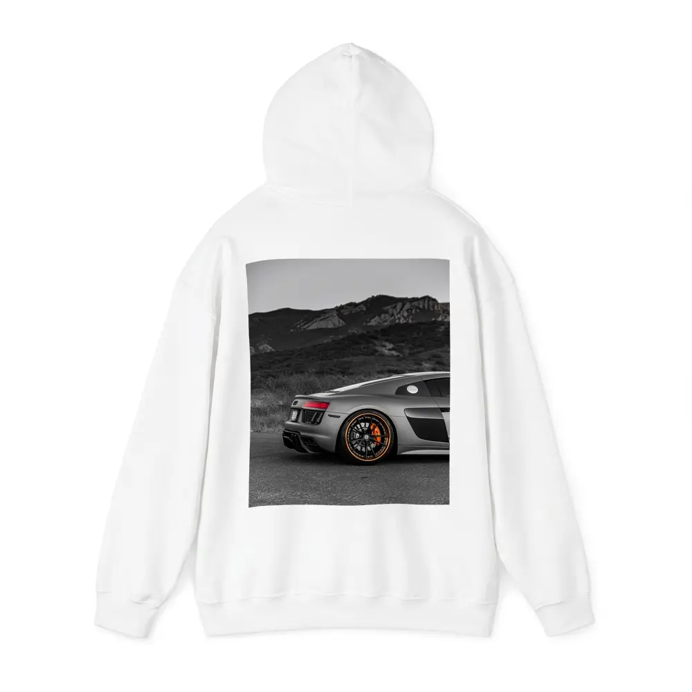 Audi R8 Silver Supercar Mountain Background – Hoodies