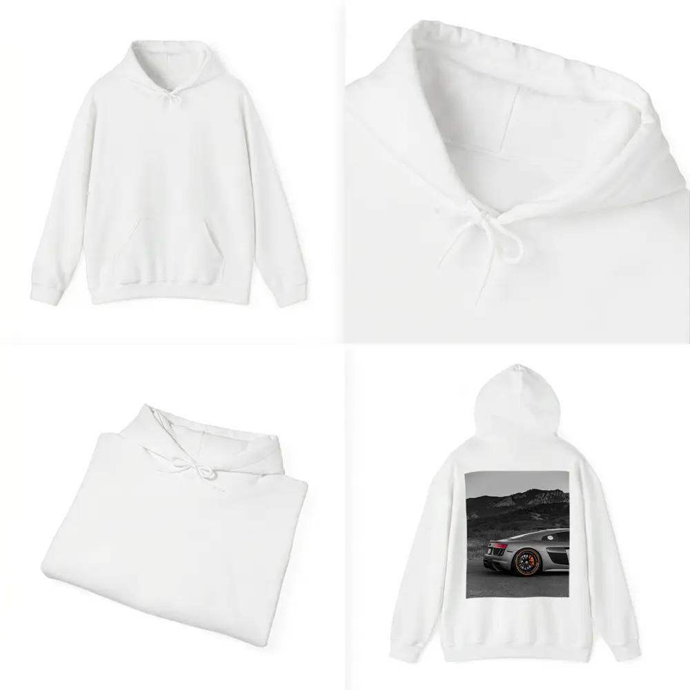Audi R8 Silver Supercar Mountain Background – Hoodies
