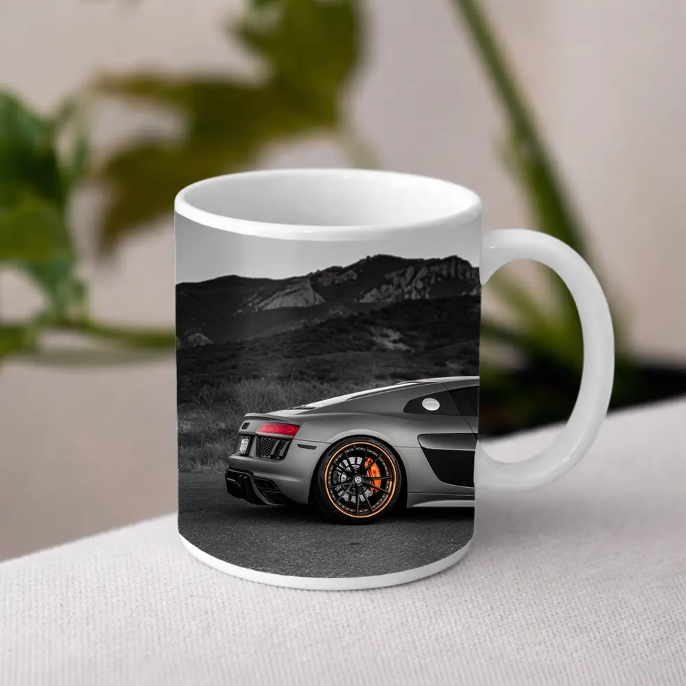 Audi R8 Silver Supercar Mountain Background – Mugs