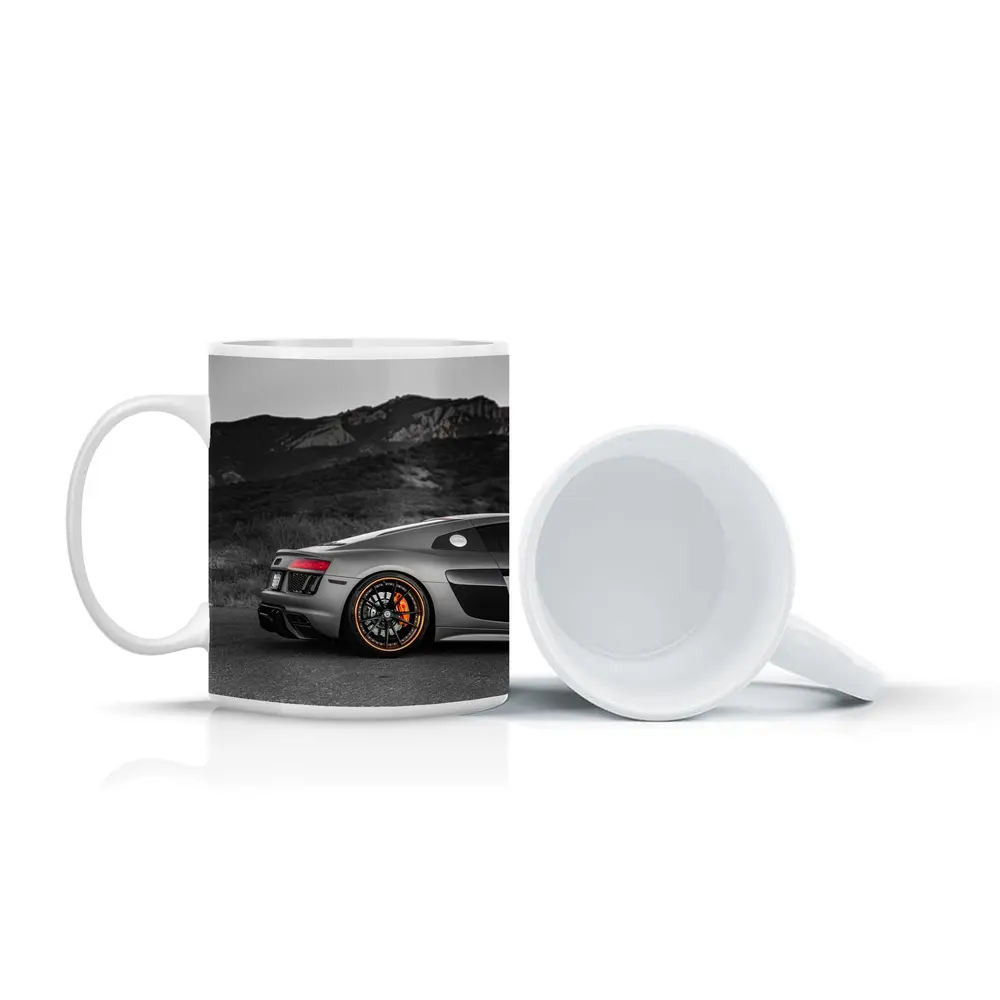 Audi R8 Silver Supercar Mountain Background – Mugs