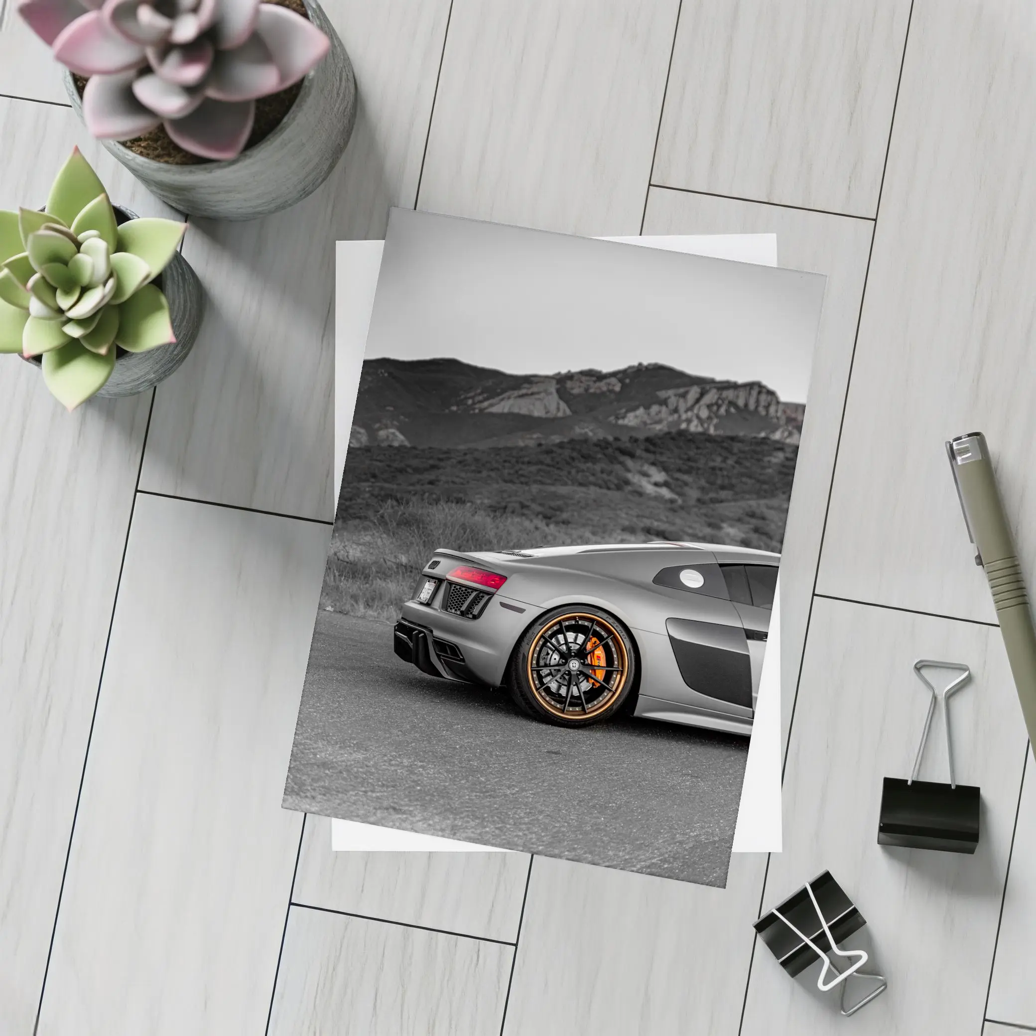 Audi R8 Silver Supercar Mountain Background – Postcards