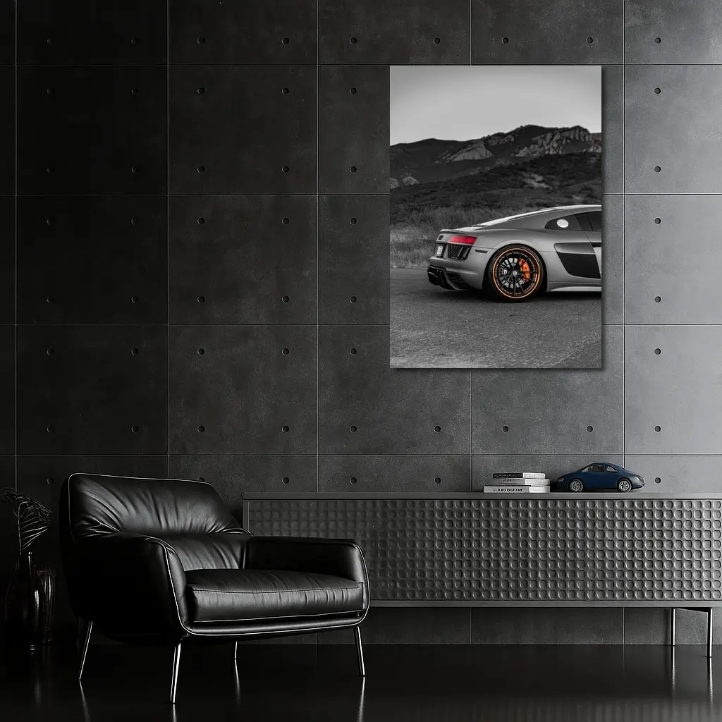Audi R8 Silver Supercar Mountain Background – Wall Art