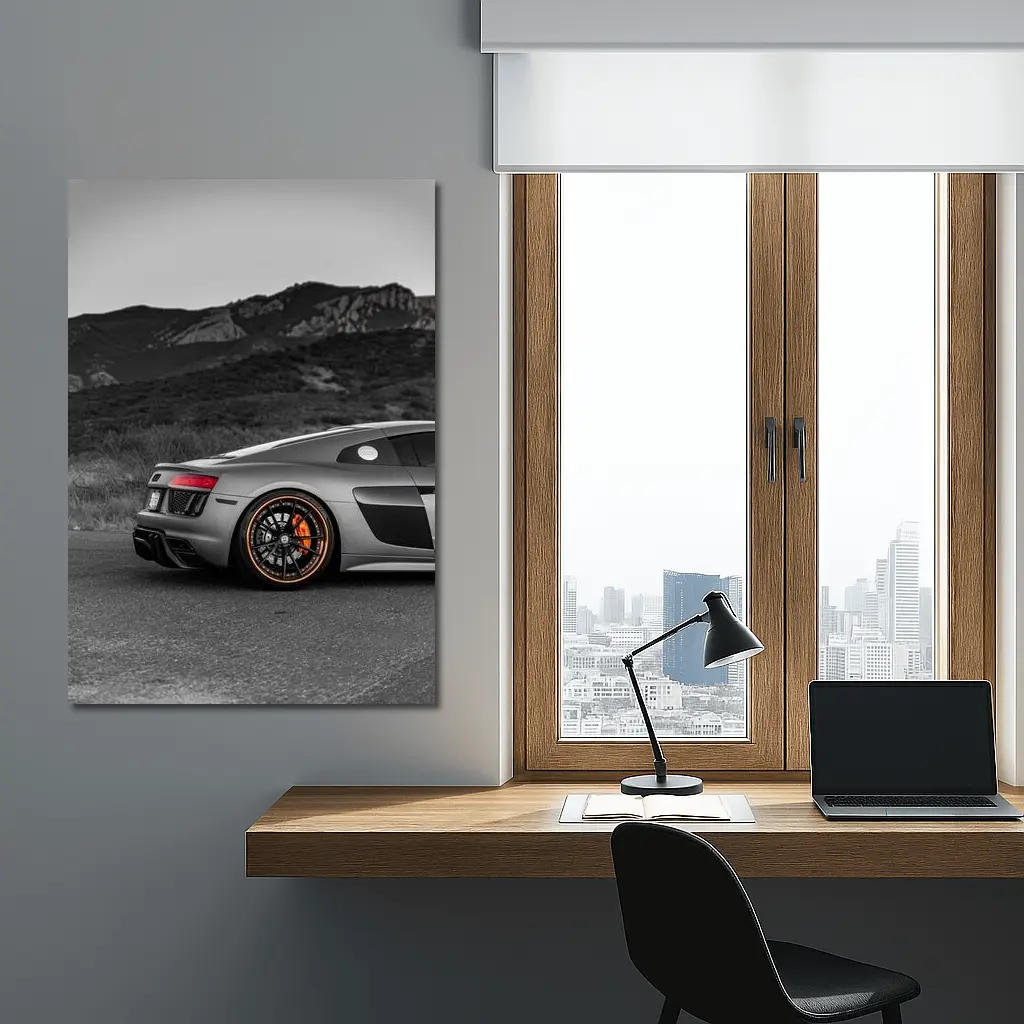 Audi R8 Silver Supercar Mountain Background – Wall Art
