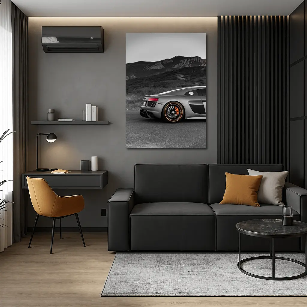 Audi R8 Silver Supercar Mountain Background – Wall Art
