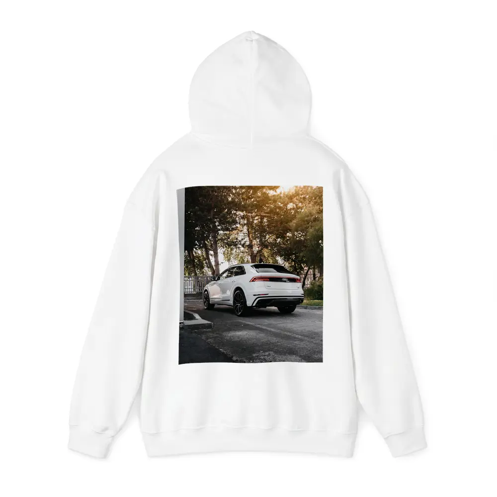 Audi Q8 White SUV Parked Outdoors – Hoodies