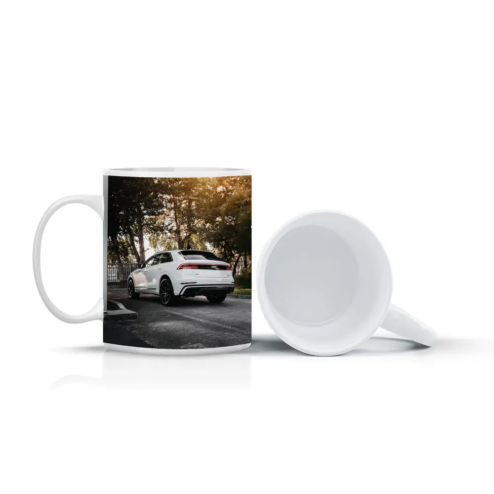 Audi Q8 White SUV Parked Outdoors – Mugs