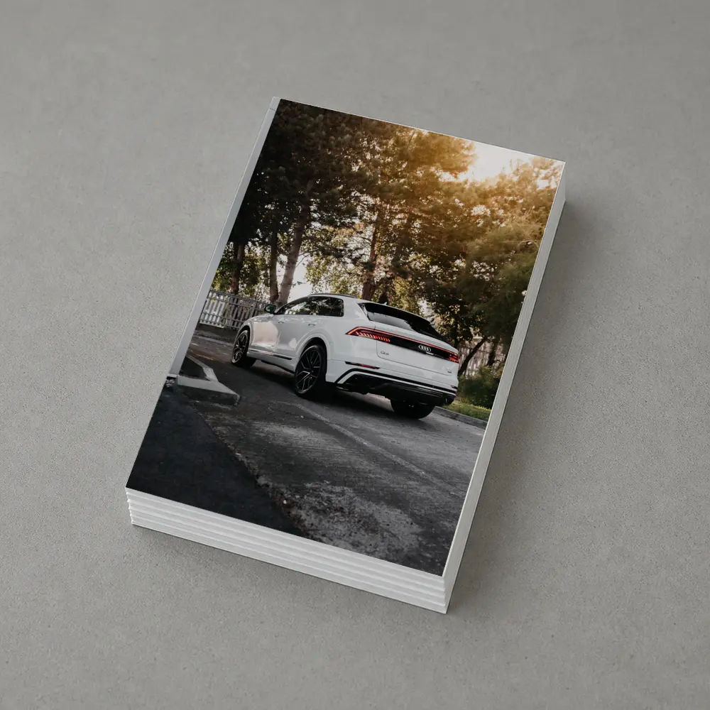 Audi Q8 White SUV Parked Outdoors – Postcards