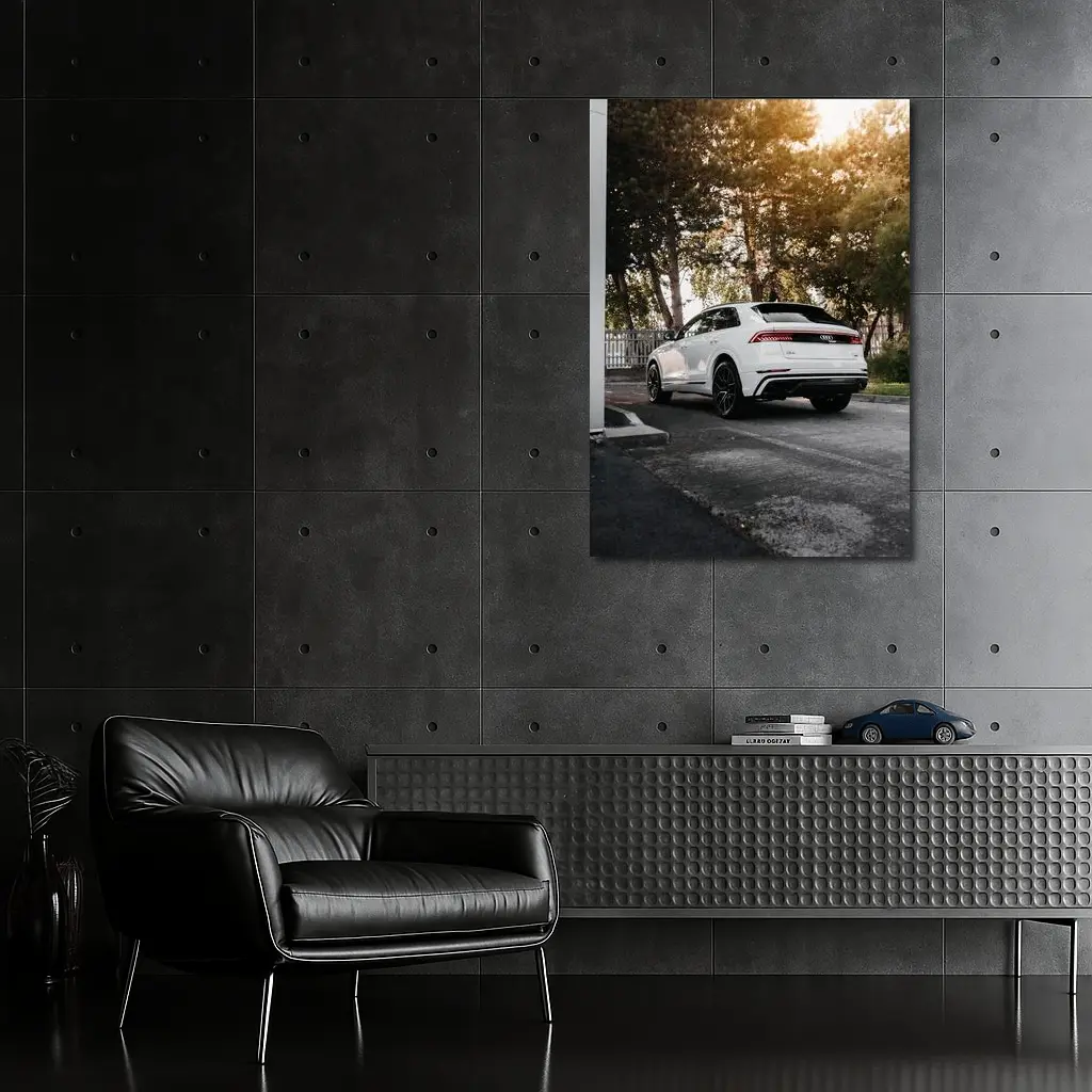 Audi Q8 White SUV Parked Outdoors – Wall Art