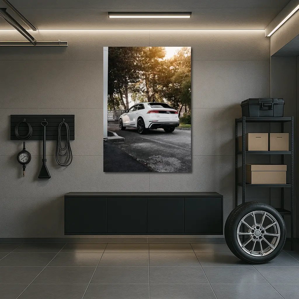 Audi Q8 White SUV Parked Outdoors – Wall Art