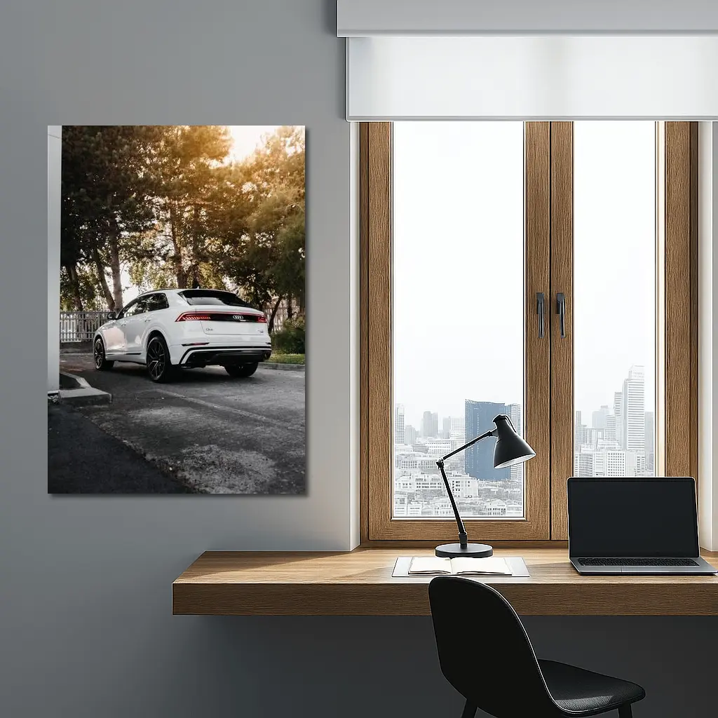 Audi Q8 White SUV Parked Outdoors – Wall Art