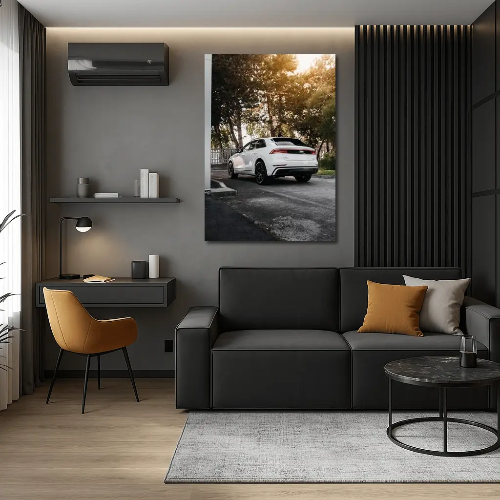 Audi Q8 White SUV Parked Outdoors – Wall Art