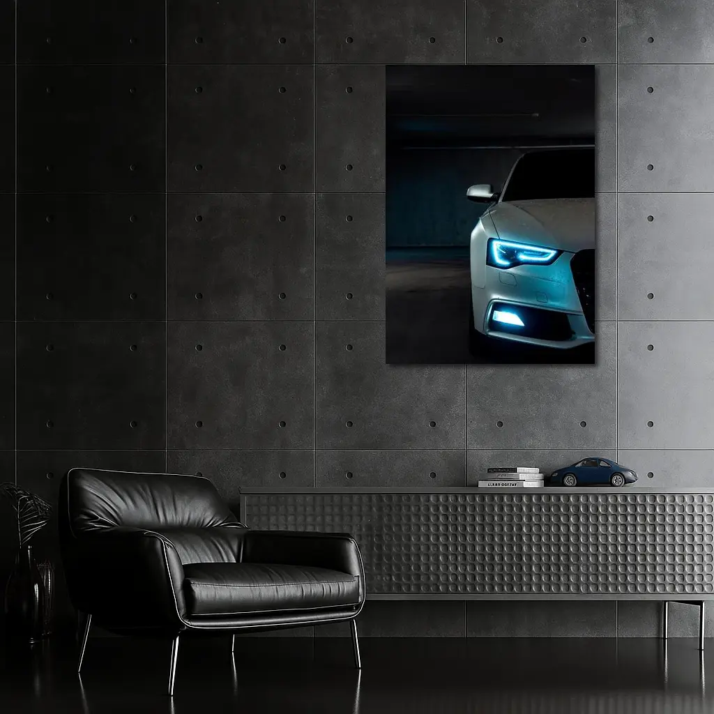 Audi A5 Front Lights Dark Garage Night – Wall Art