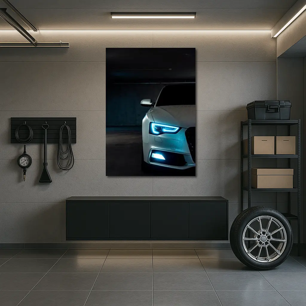 Audi A5 Front Lights Dark Garage Night – Wall Art