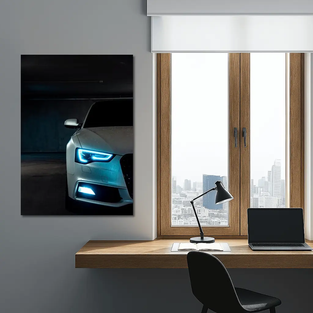 Audi A5 Front Lights Dark Garage Night – Wall Art