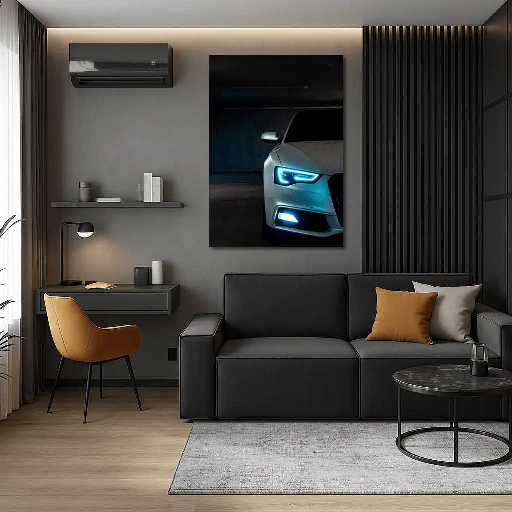 Audi A5 Front Lights Dark Garage Night – Wall Art