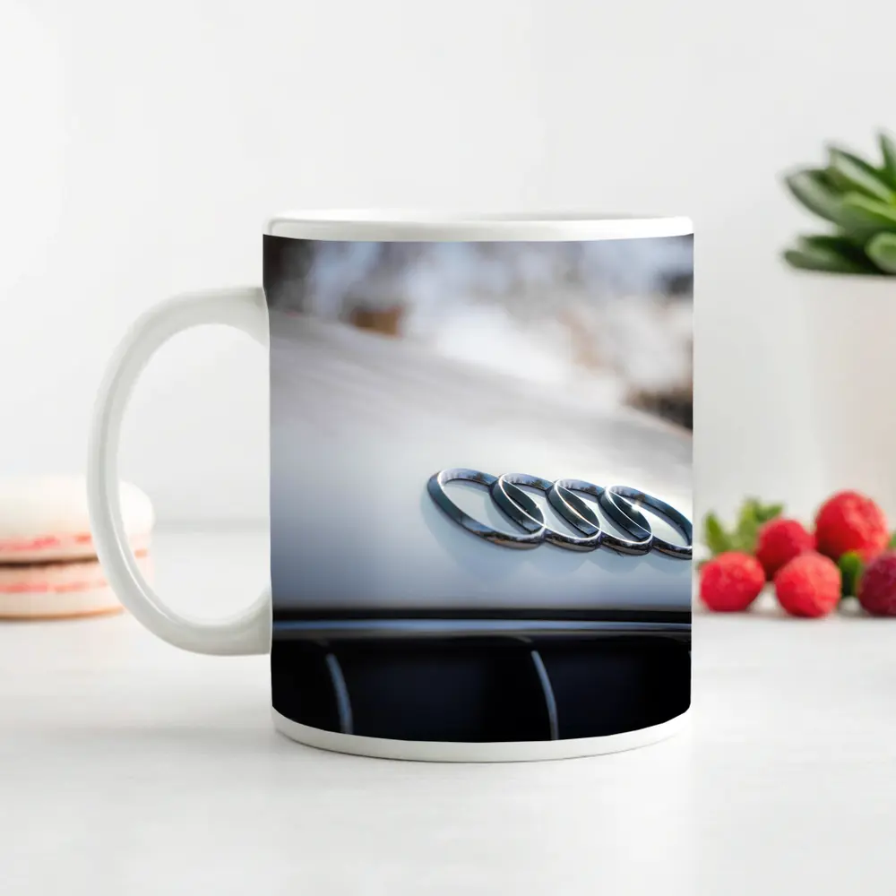 Audi Four Rings Hood Badge Close Up – Mugs
