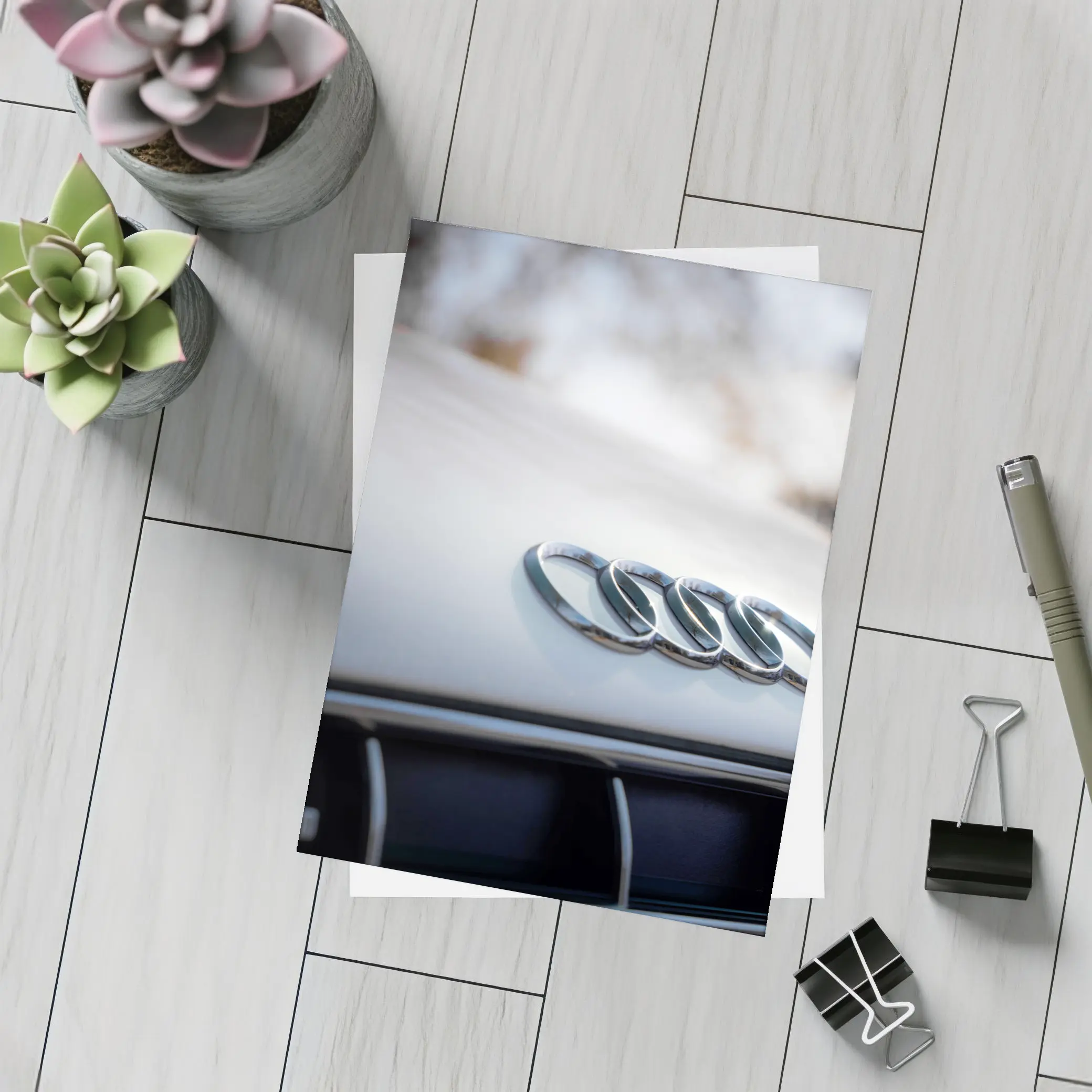 Audi Four Rings Hood Badge Close Up – Postcards