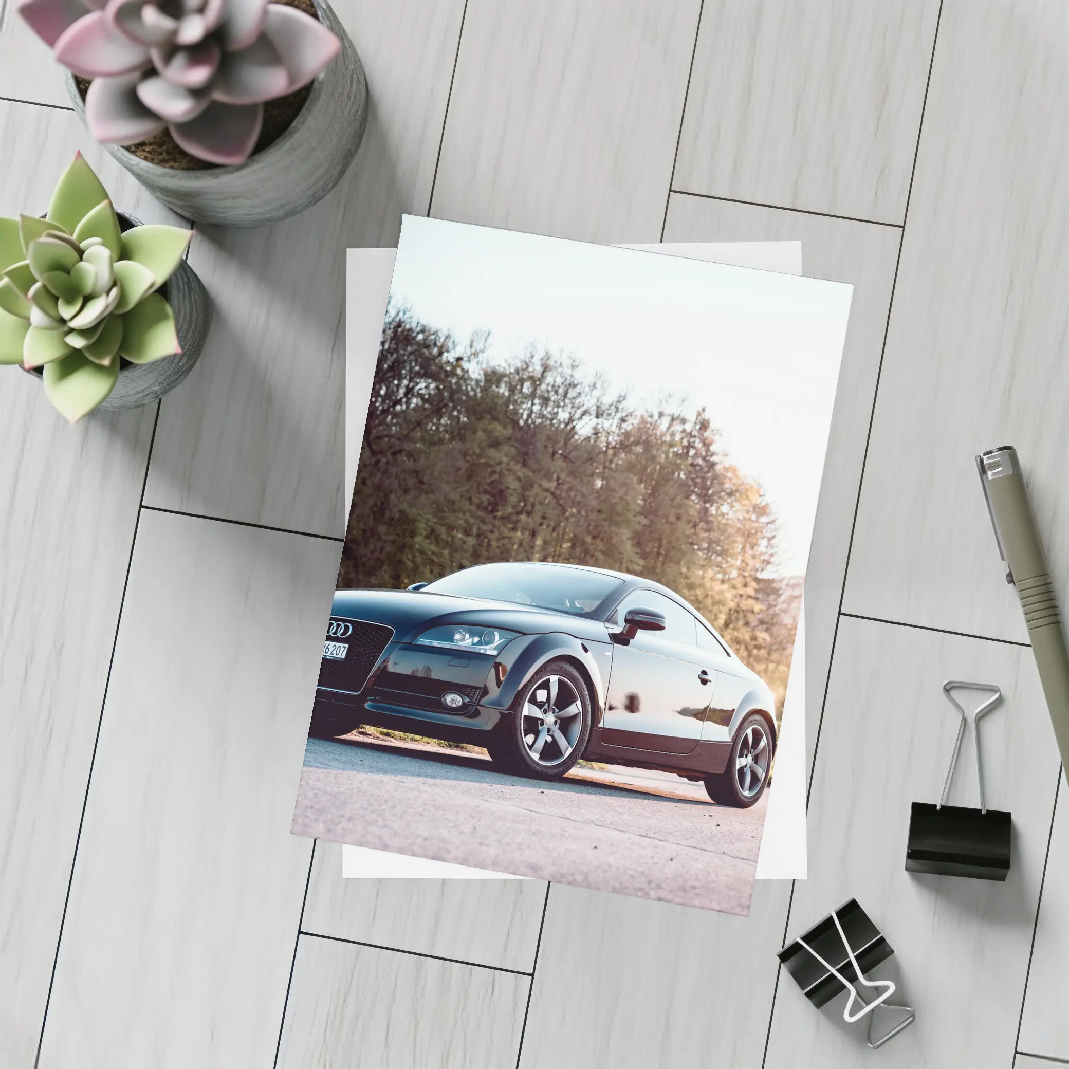 Audi TT Black Coupe Country Road Setting – Postcards