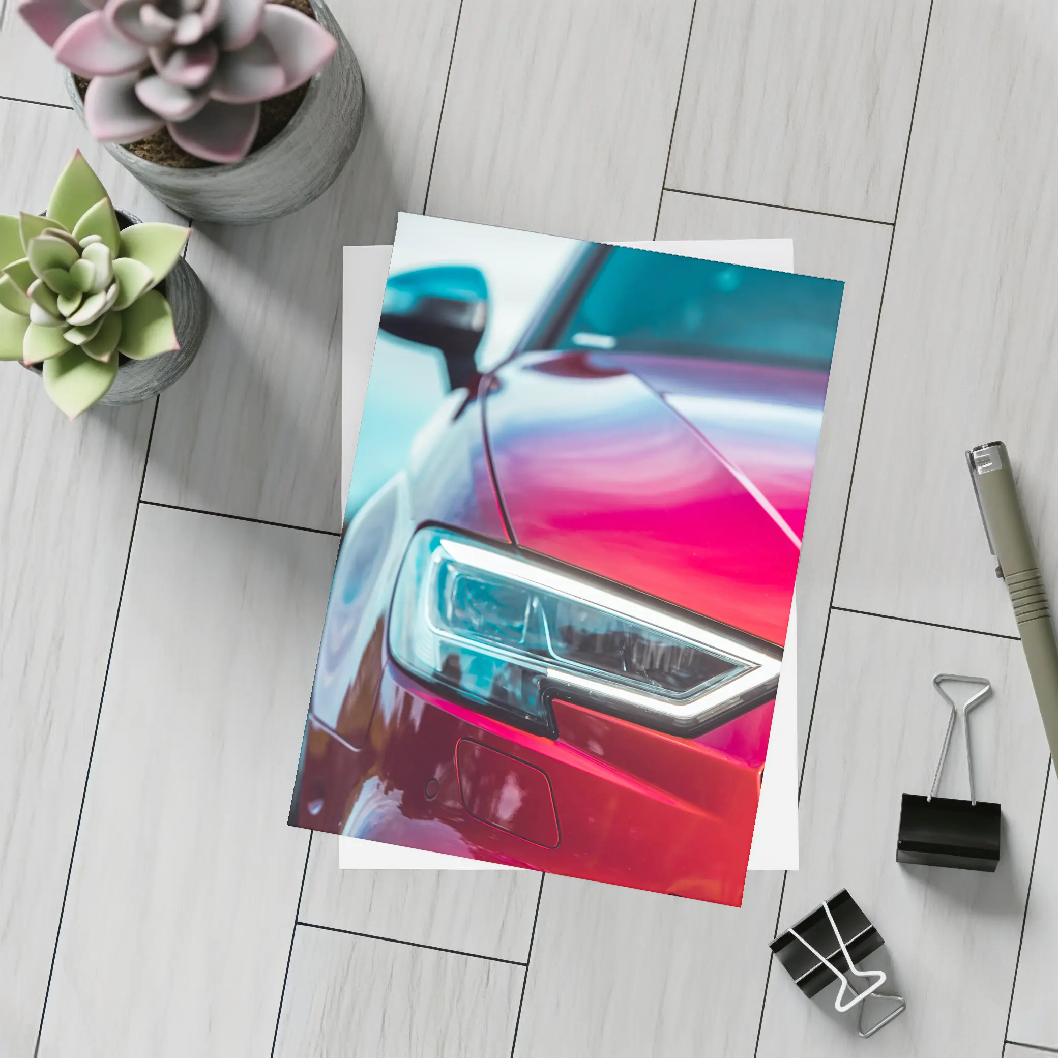 Red Audi S3 Close Up Headlight Shot – Postcards