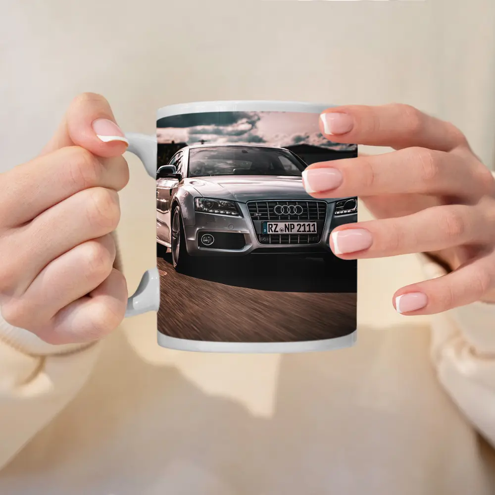 Audi A5 Silver Speeding On Open Road – Mugs