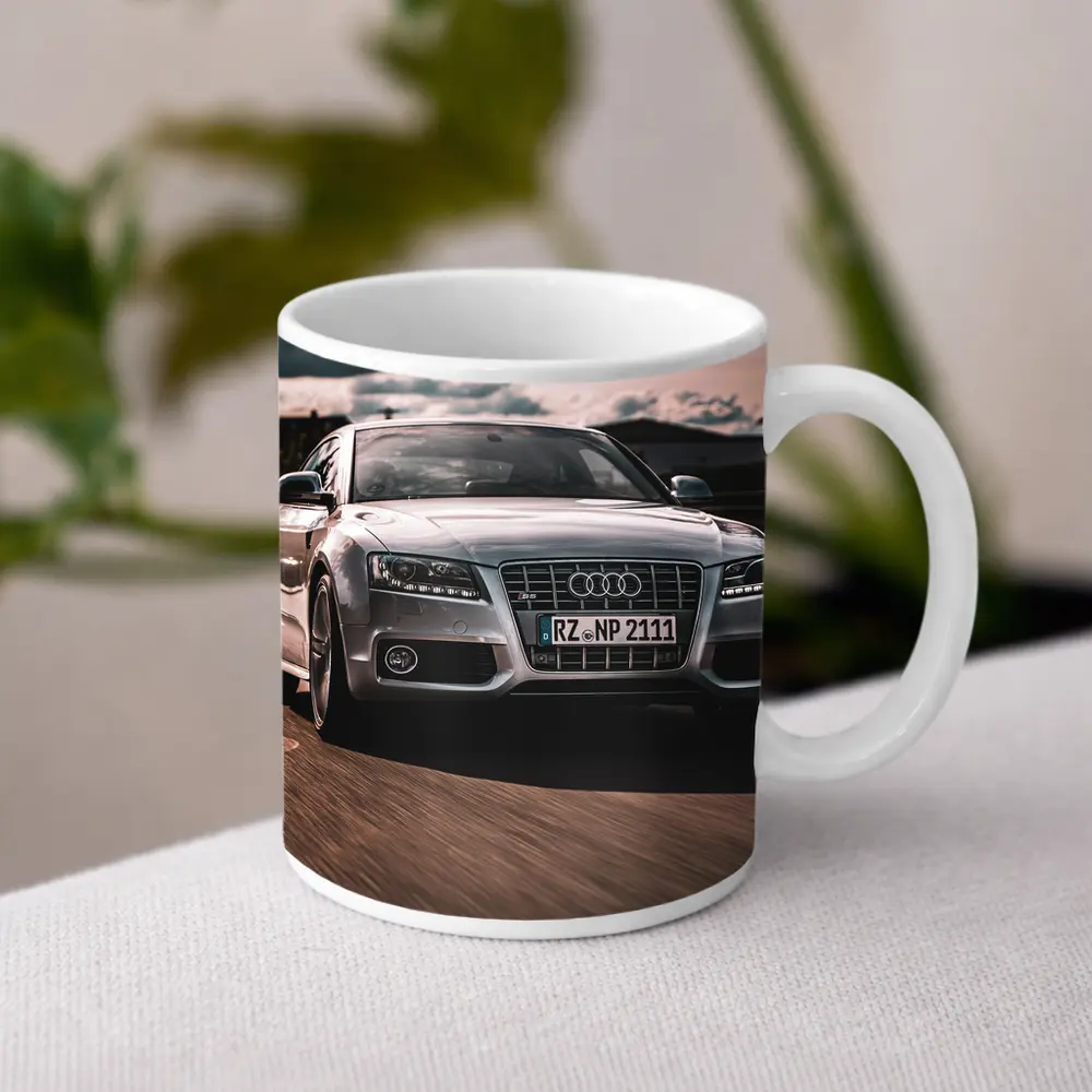 Audi A5 Silver Speeding On Open Road – Mugs