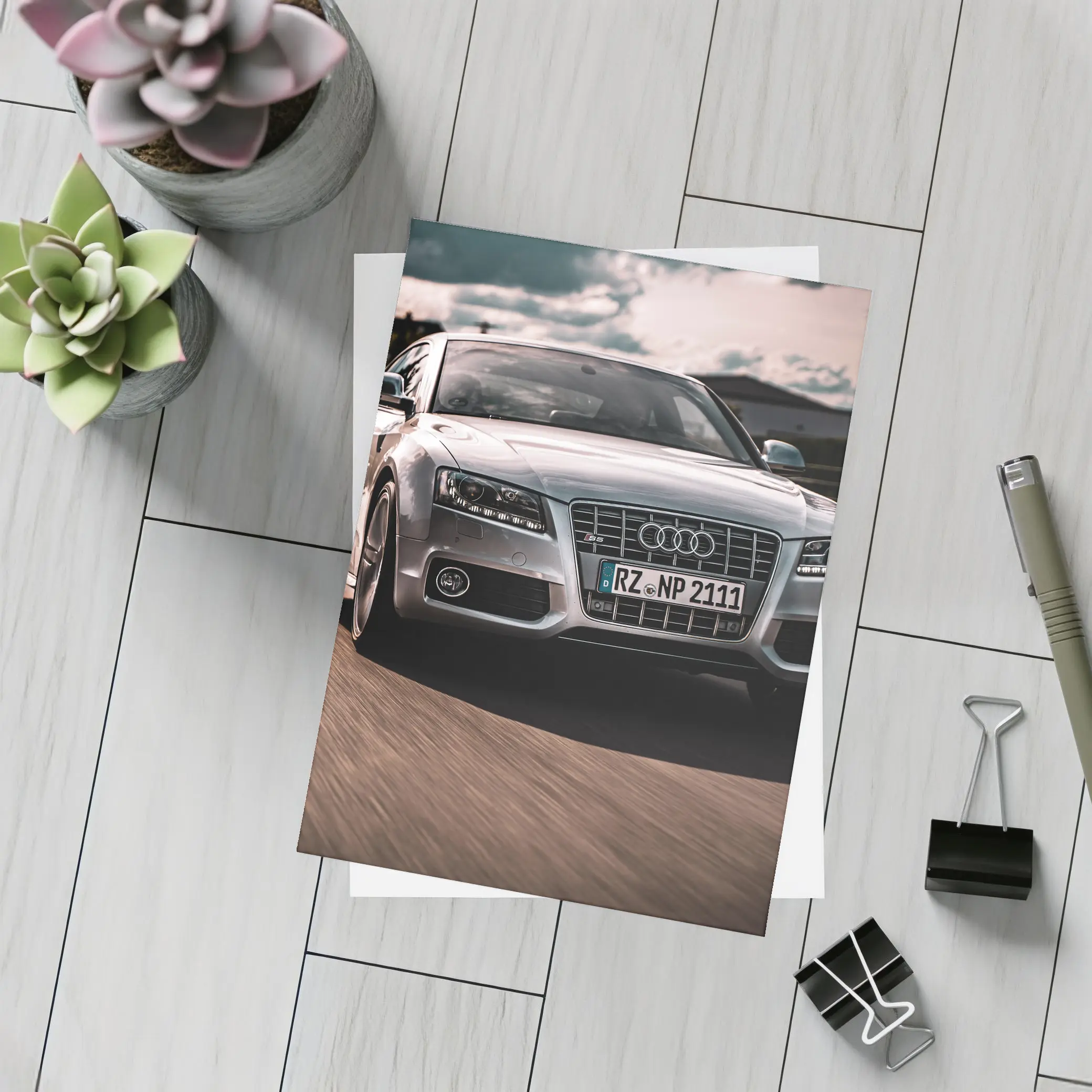 Audi A5 Silver Speeding On Open Road – Postcards