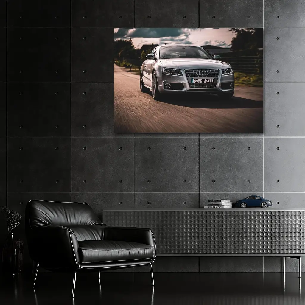 Audi A5 Silver Speeding On Open Road – Wall Art