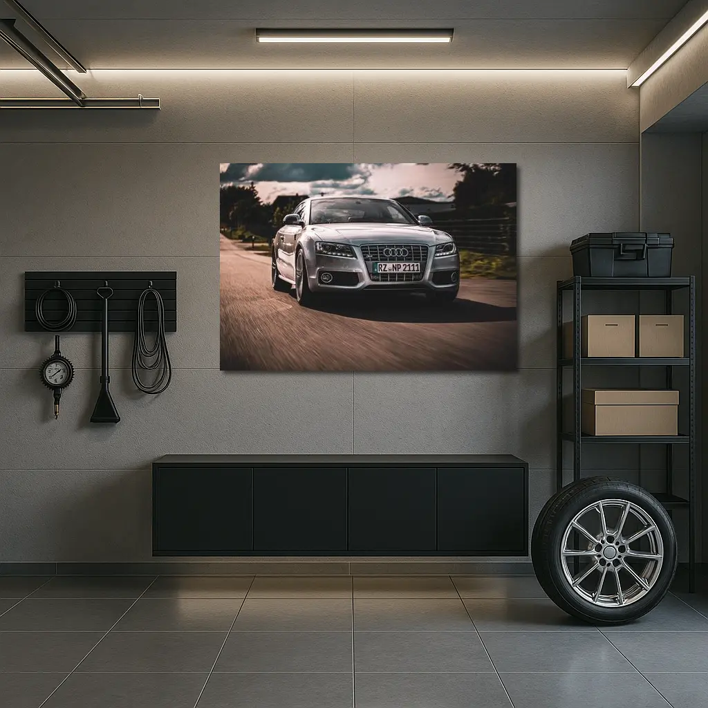 Audi A5 Silver Speeding On Open Road – Wall Art
