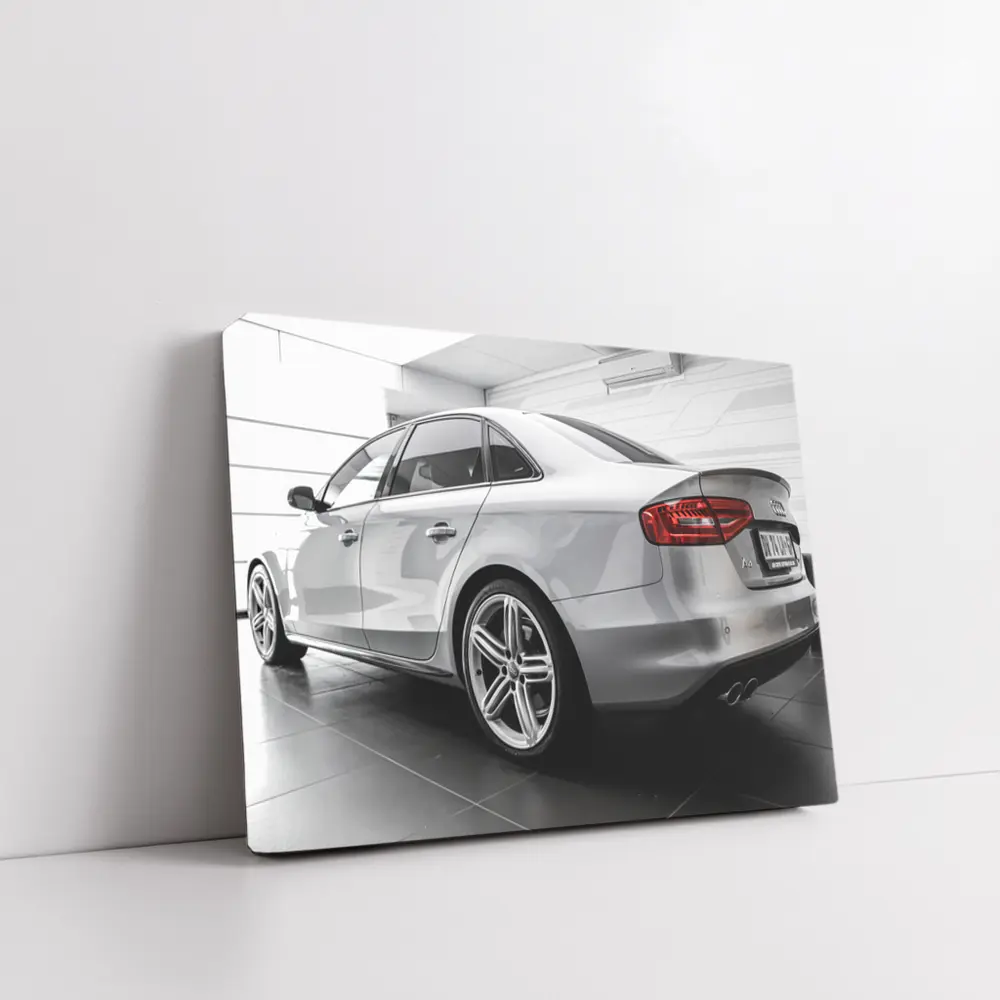 Audi A4 Silver Sedan Garage Interior – Wall Art