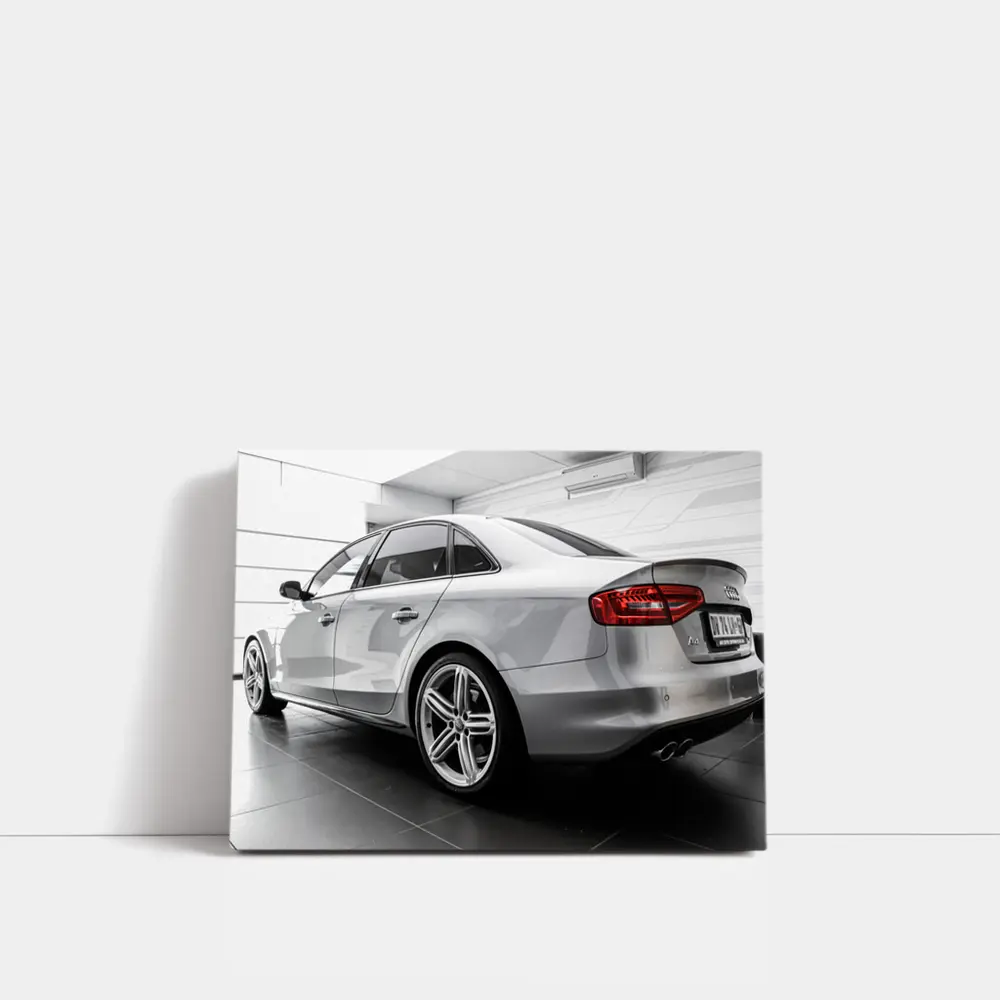 Audi A4 Silver Sedan Garage Interior – Wall Art