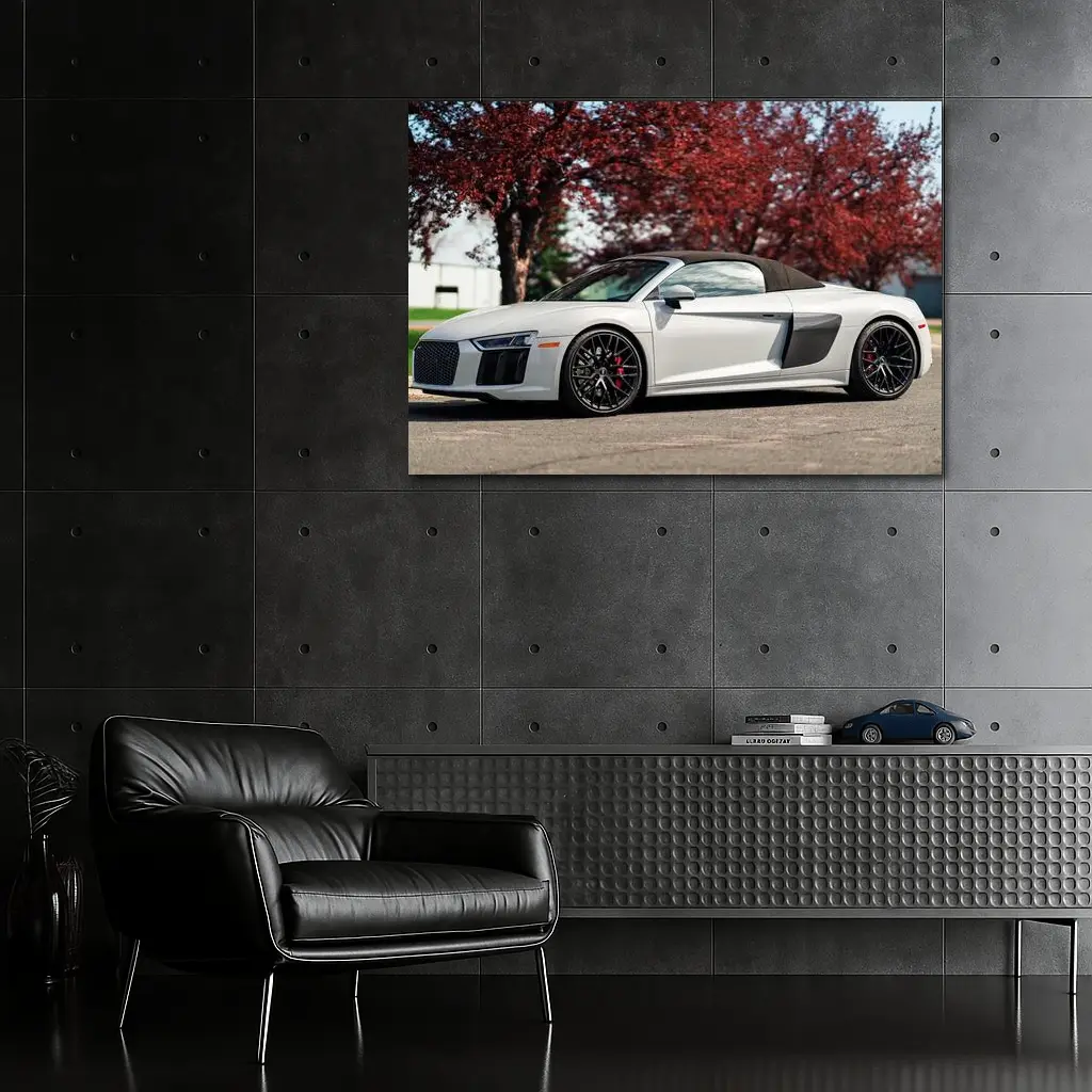 Audi R8 Spyder White Supercar Red Trees – Wall Art