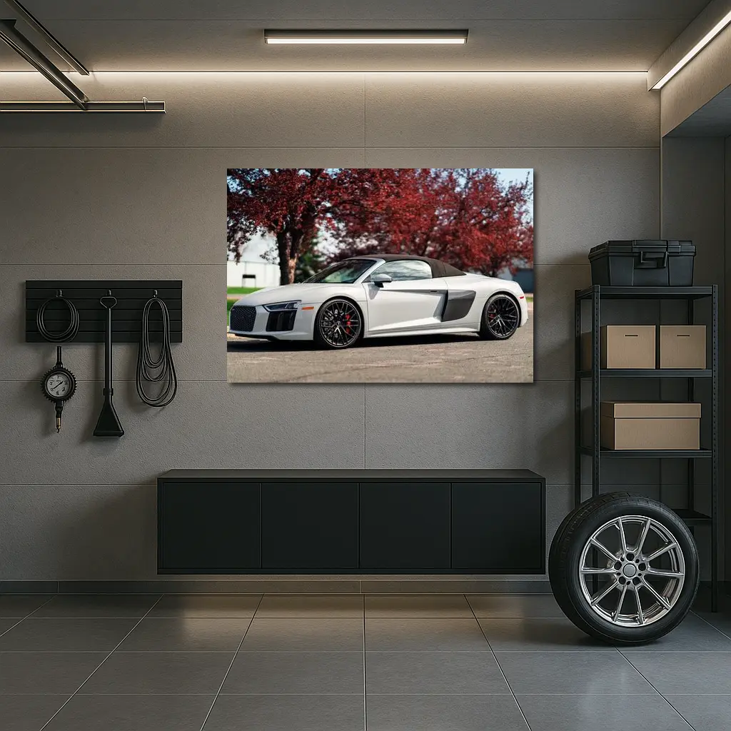 Audi R8 Spyder White Supercar Red Trees – Wall Art