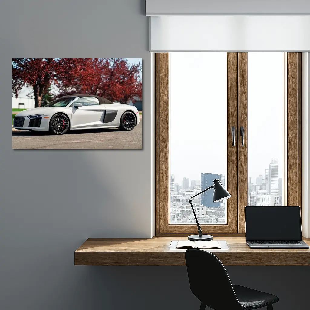 Audi R8 Spyder White Supercar Red Trees – Wall Art