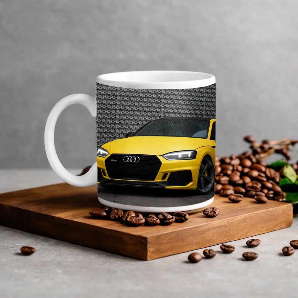Audi RS5 Yellow Coupe Urban Background – Mugs