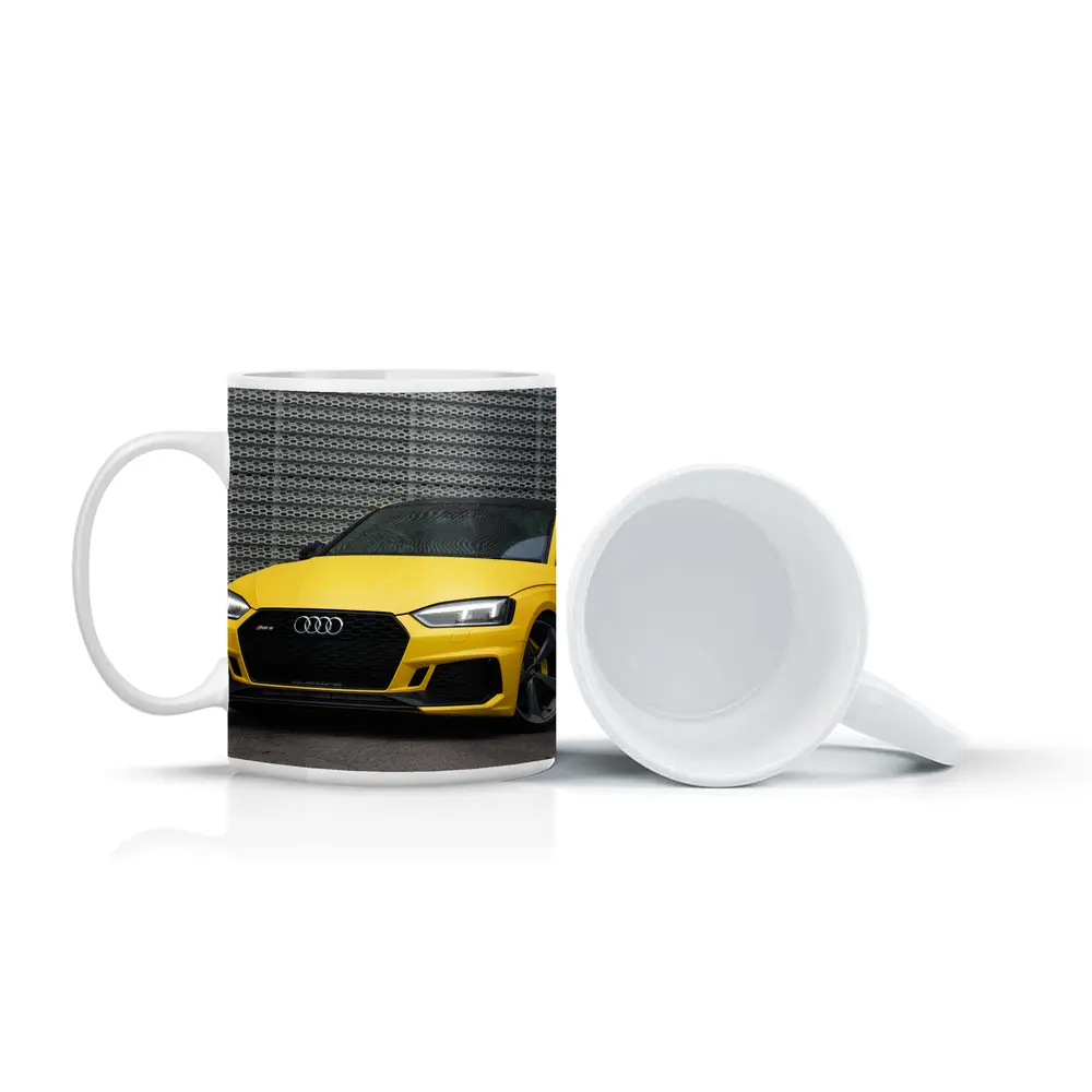 Audi RS5 Yellow Coupe Urban Background – Mugs