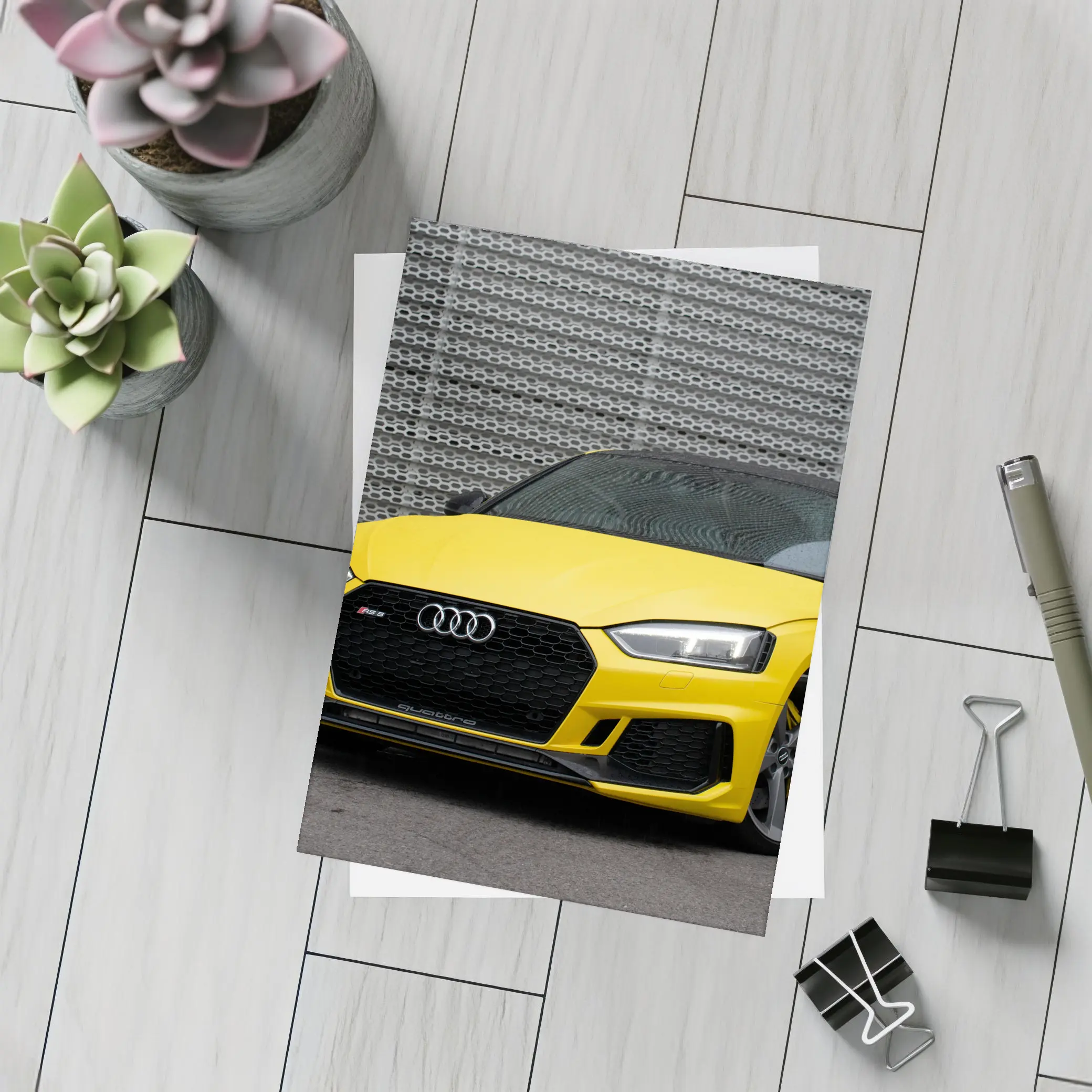 Audi RS5 Yellow Coupe Urban Background – Postcards