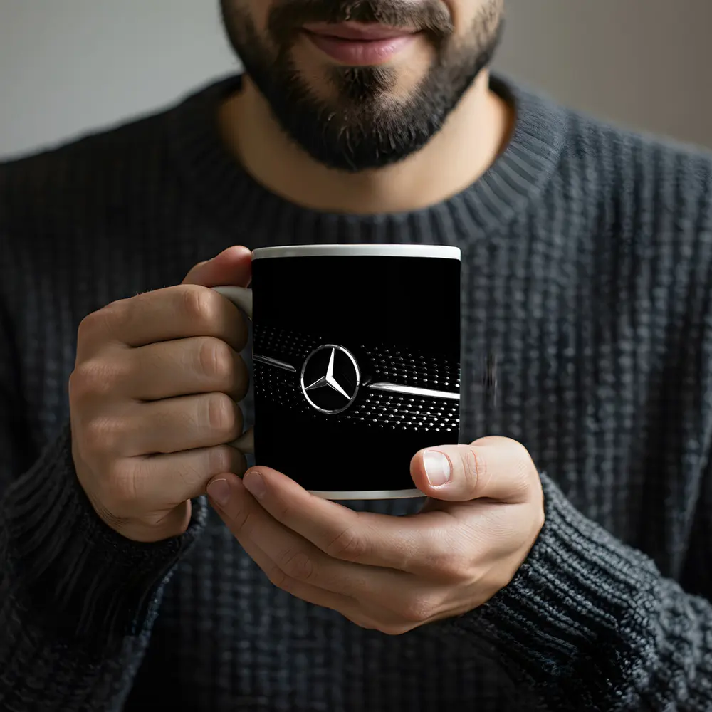 Mercedes Star Grille Black Background Art – Mugs