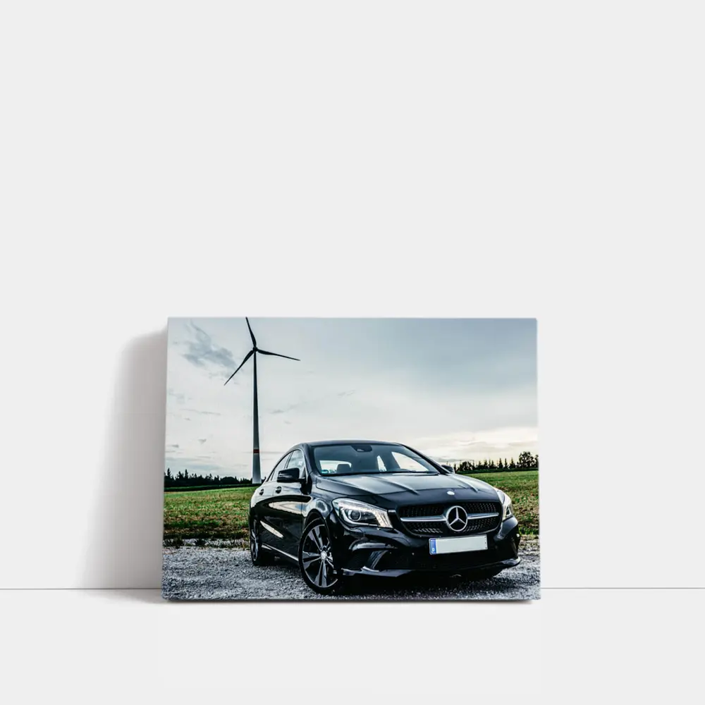 Black Mercedes CLA Parked Near Wind Turbine – Wall Art
