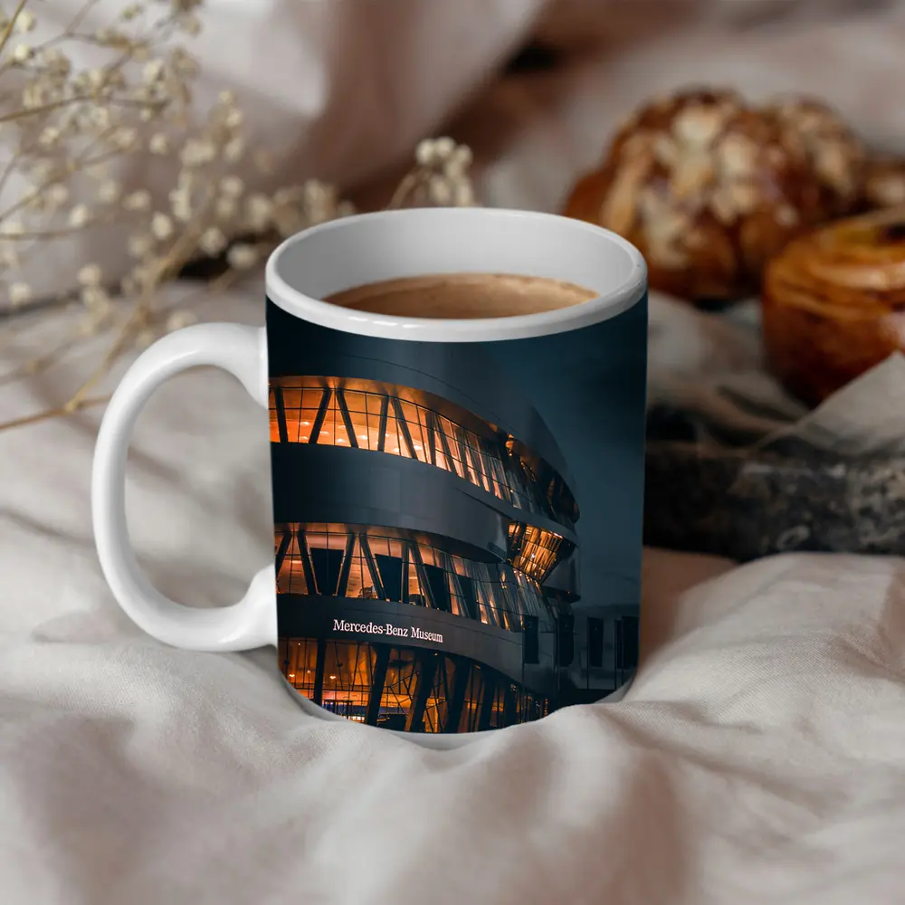 Mercedes Benz Museum Night Architecture Dark Sky – Mugs