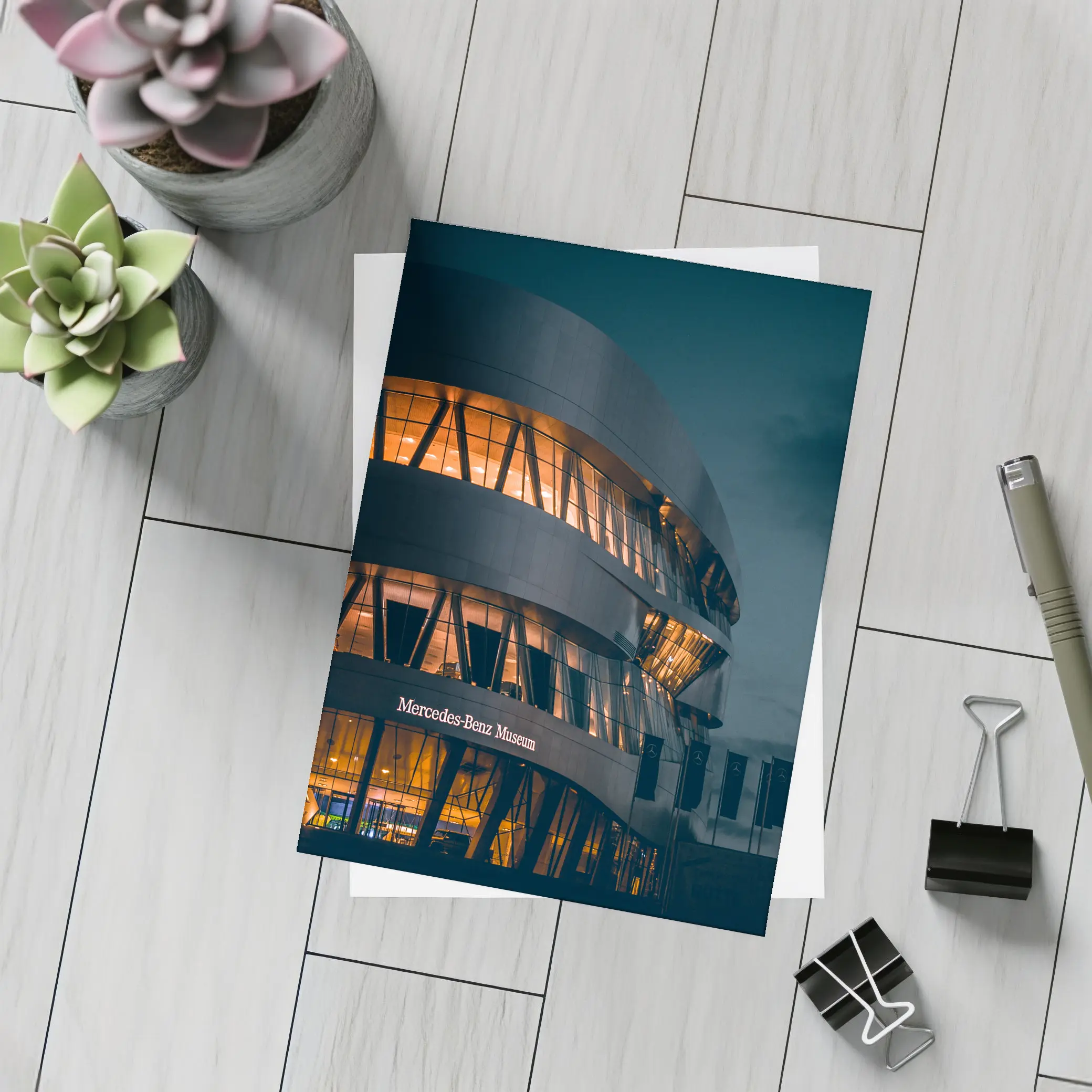 Mercedes Benz Museum Night Architecture Dark Sky – Postcards