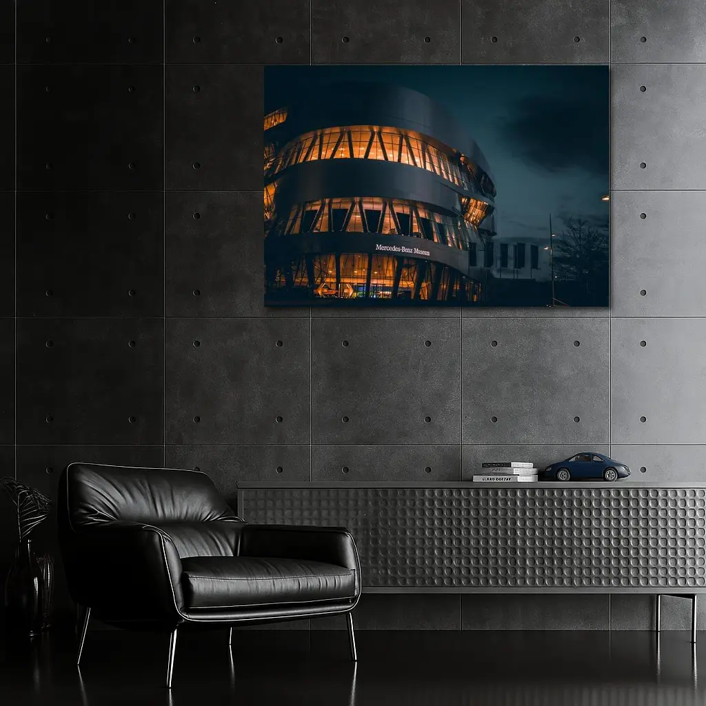 Mercedes Benz Museum Night Architecture Dark Sky – Wall Art