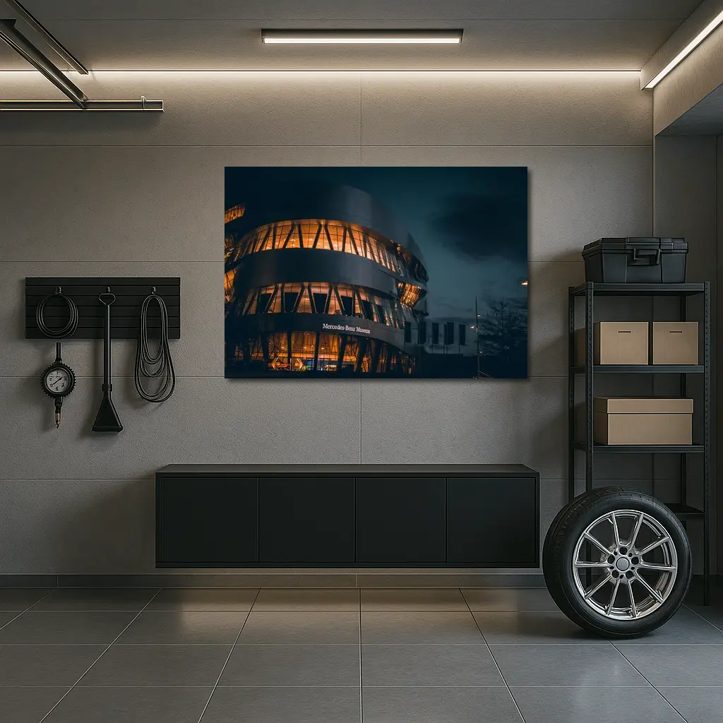 Mercedes Benz Museum Night Architecture Dark Sky – Wall Art
