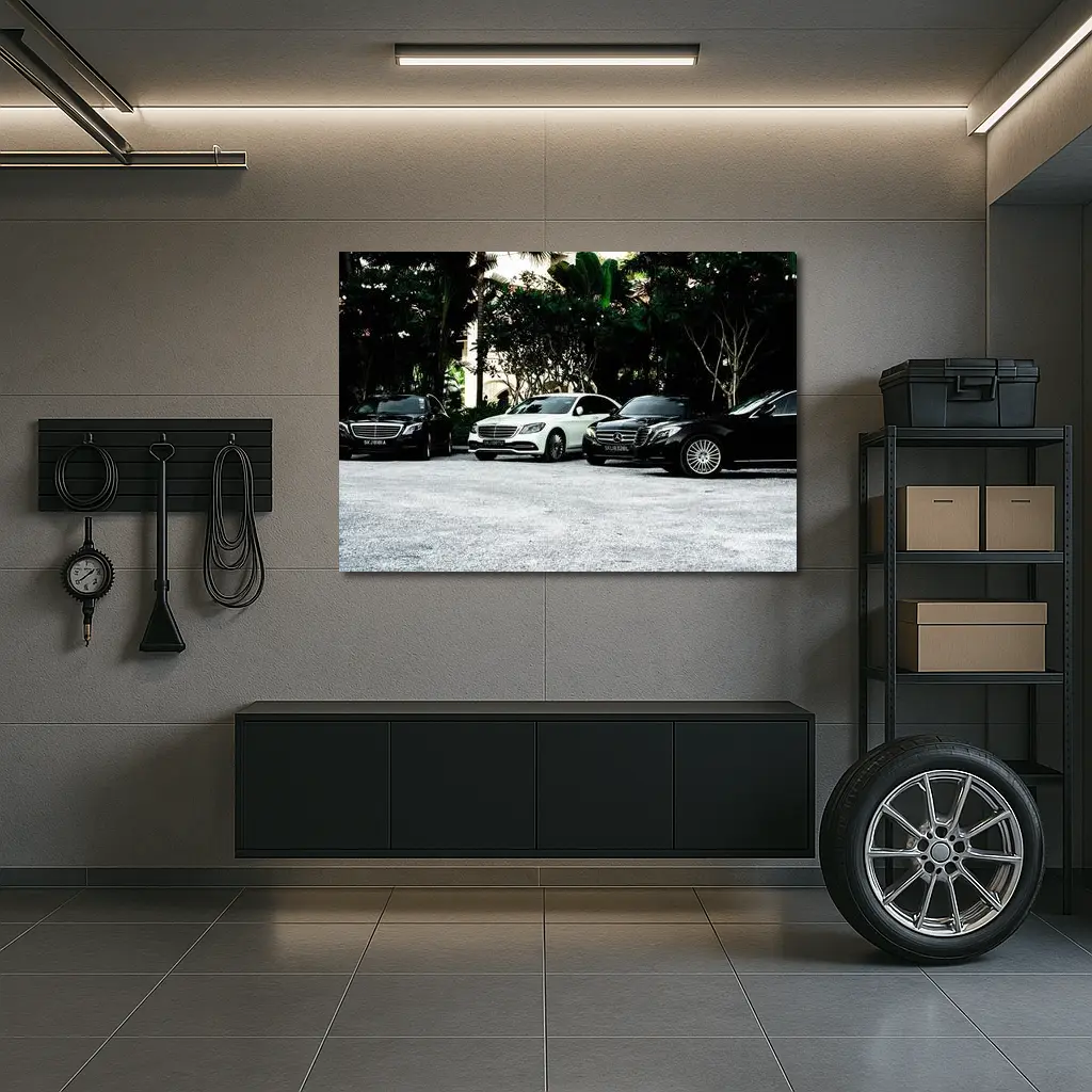 Mercedes S Class Fleet Parked Tropical Setting – Wall Art