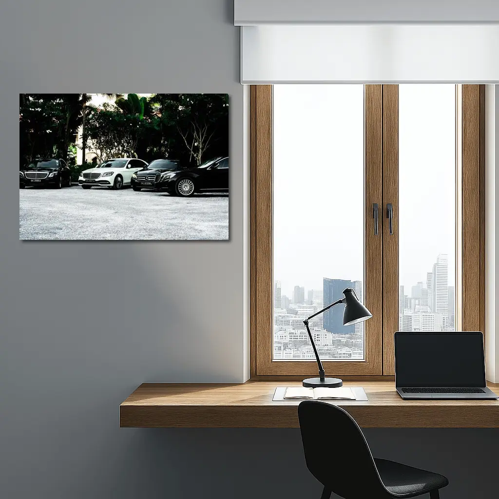 Mercedes S Class Fleet Parked Tropical Setting – Wall Art
