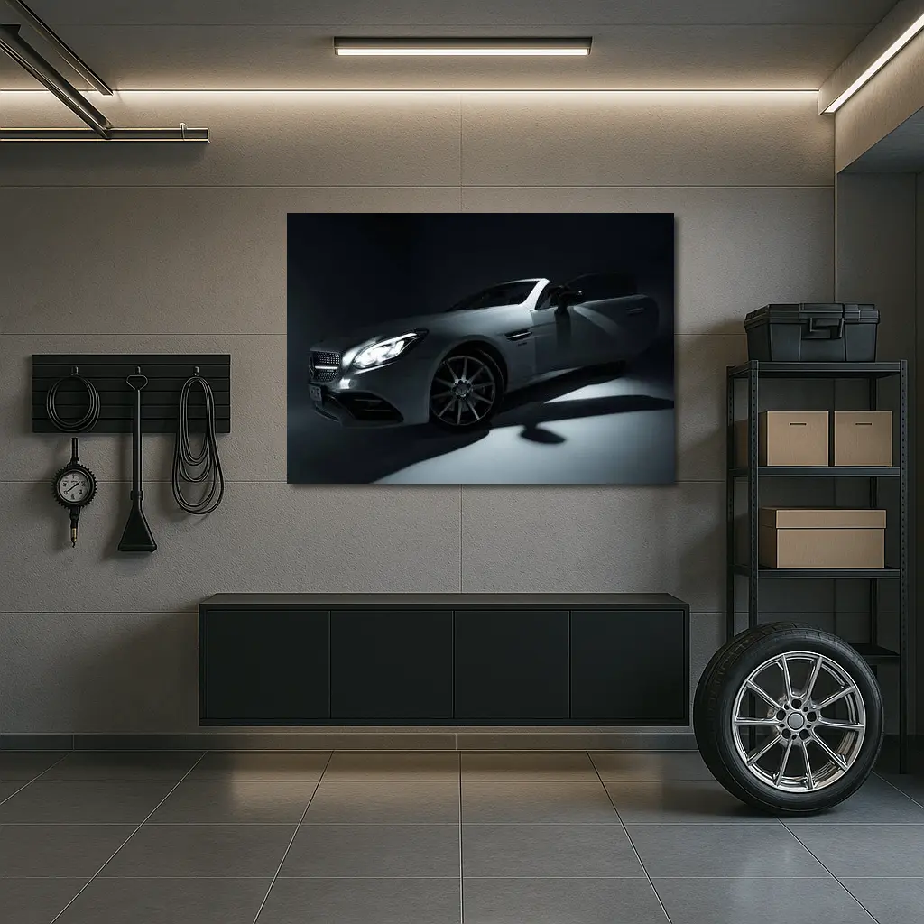 Mercedes SL Class White Studio Dark Background – Wall Art