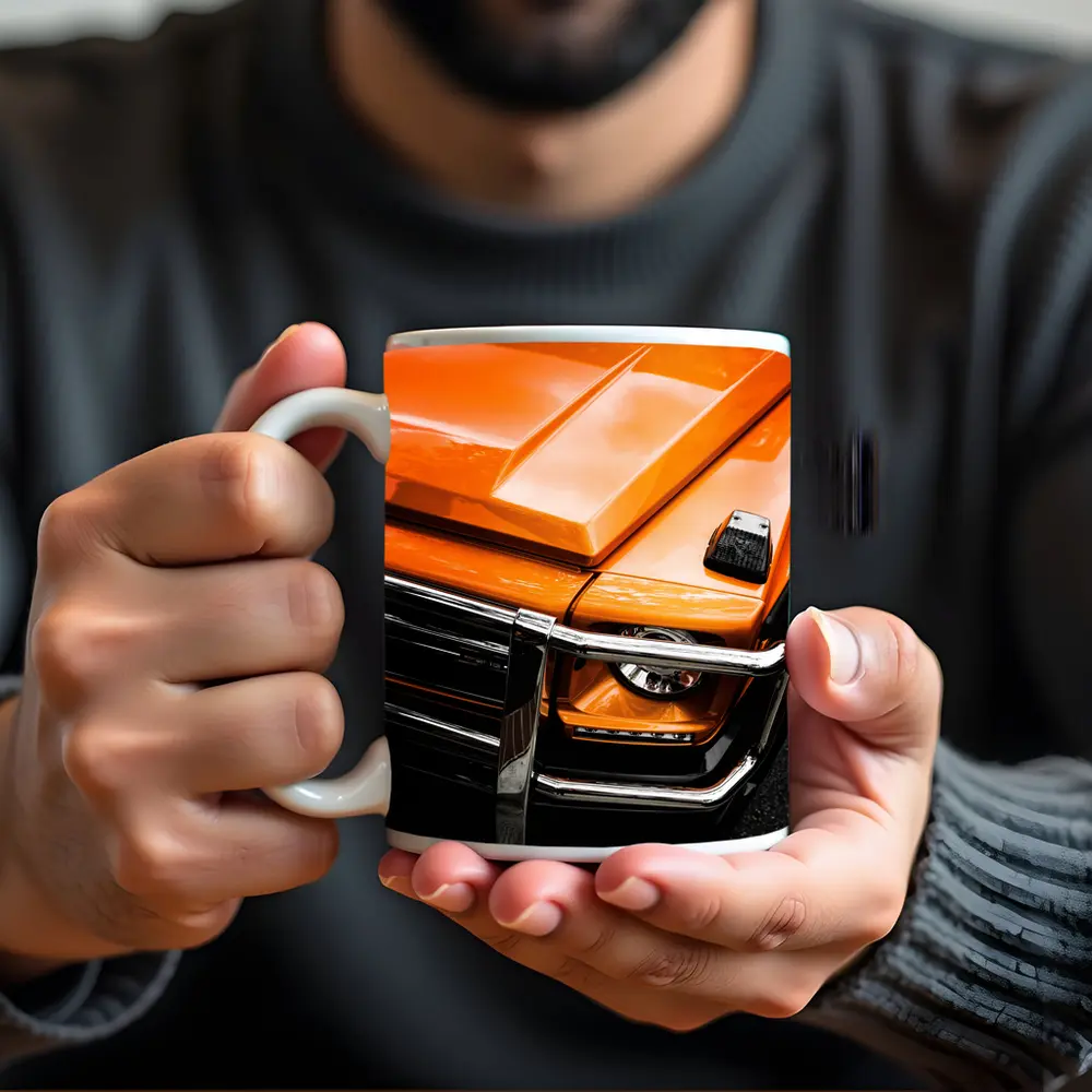 Mercedes G Class Orange Front Close Up – Mugs