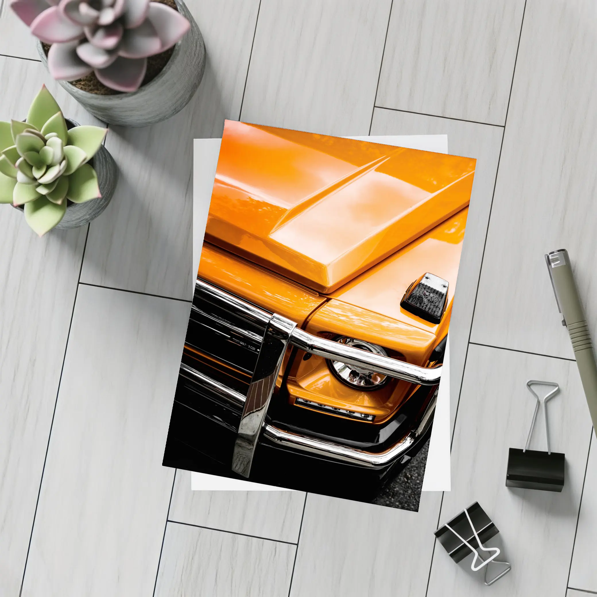 Mercedes G Class Orange Front Close Up – Postcards