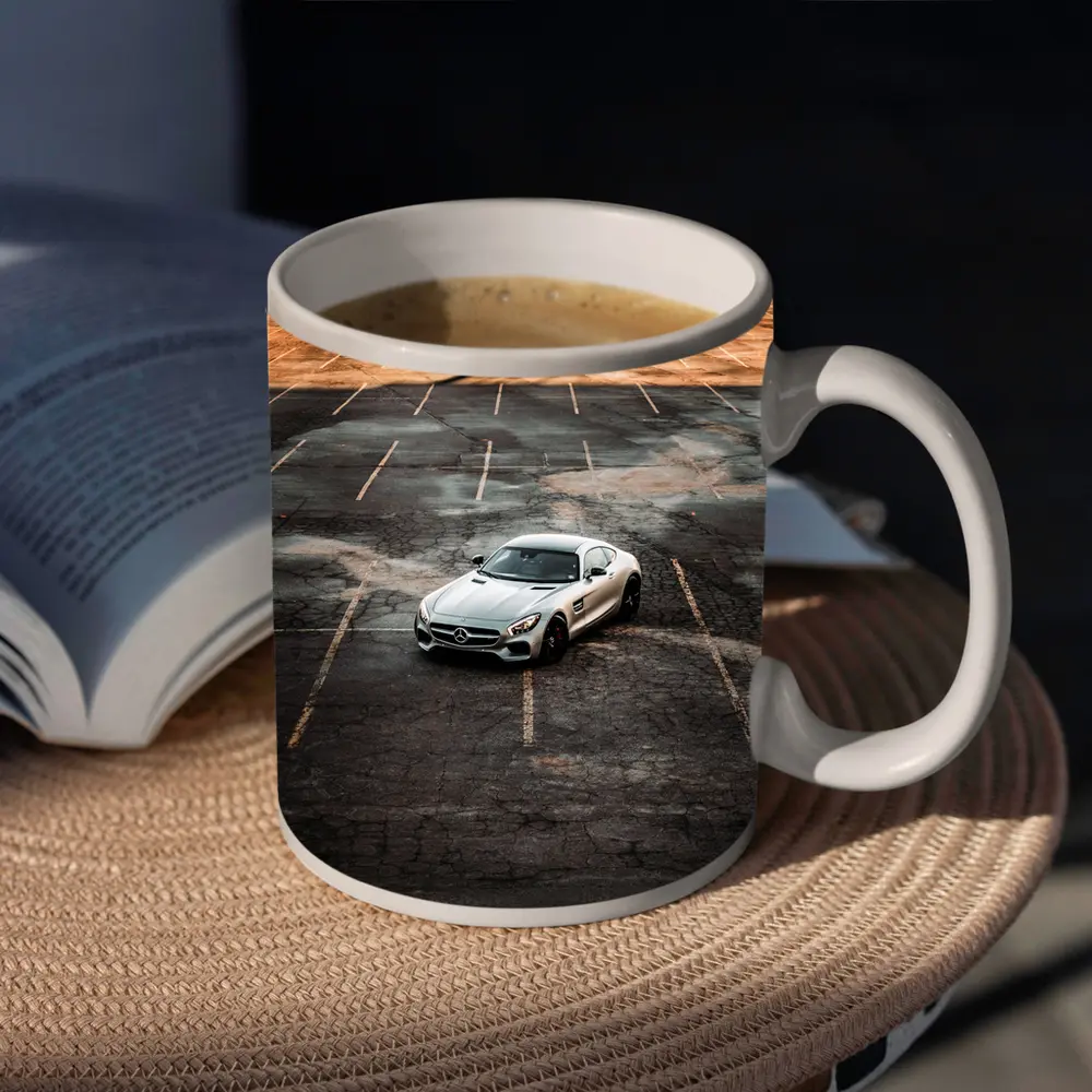 Mercedes AMG GT Silver Empty Parking Lot – Mugs