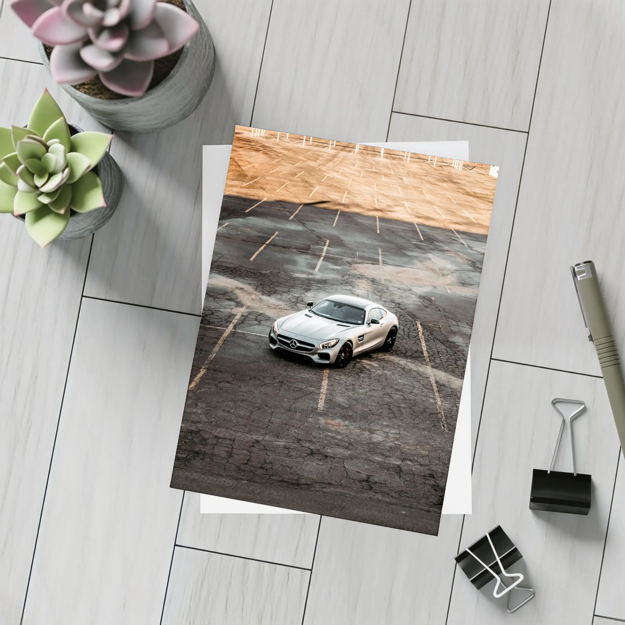 Mercedes AMG GT Silver Empty Parking Lot – Postcards